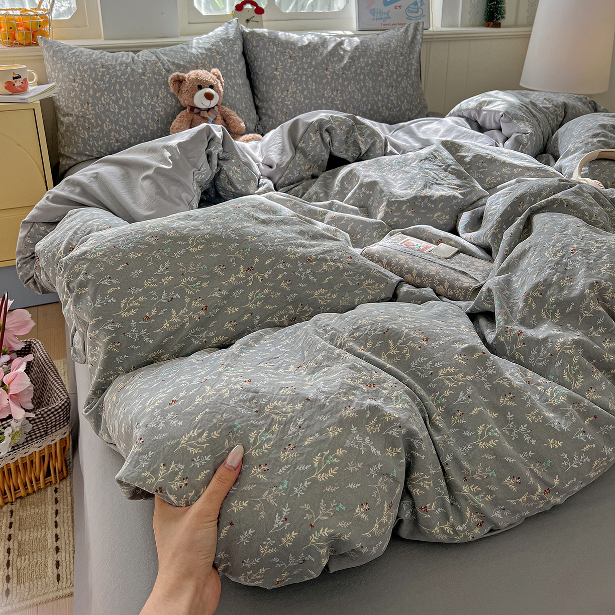 91家纺网 家纺一手货源 找家纺 凯洛奇 2026新款A类仿棉四件套古法水洗棉小清新印花四件套单被套系列 晚枫