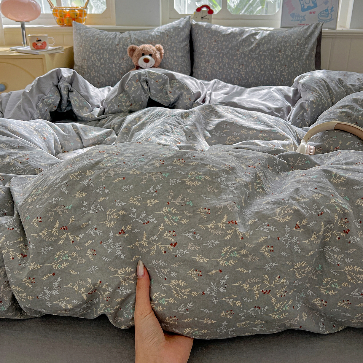 91家纺网 家纺一手货源 找家纺 凯洛奇 2026新款A类仿棉四件套古法水洗棉小清新印花四件套单被套系列 晚枫