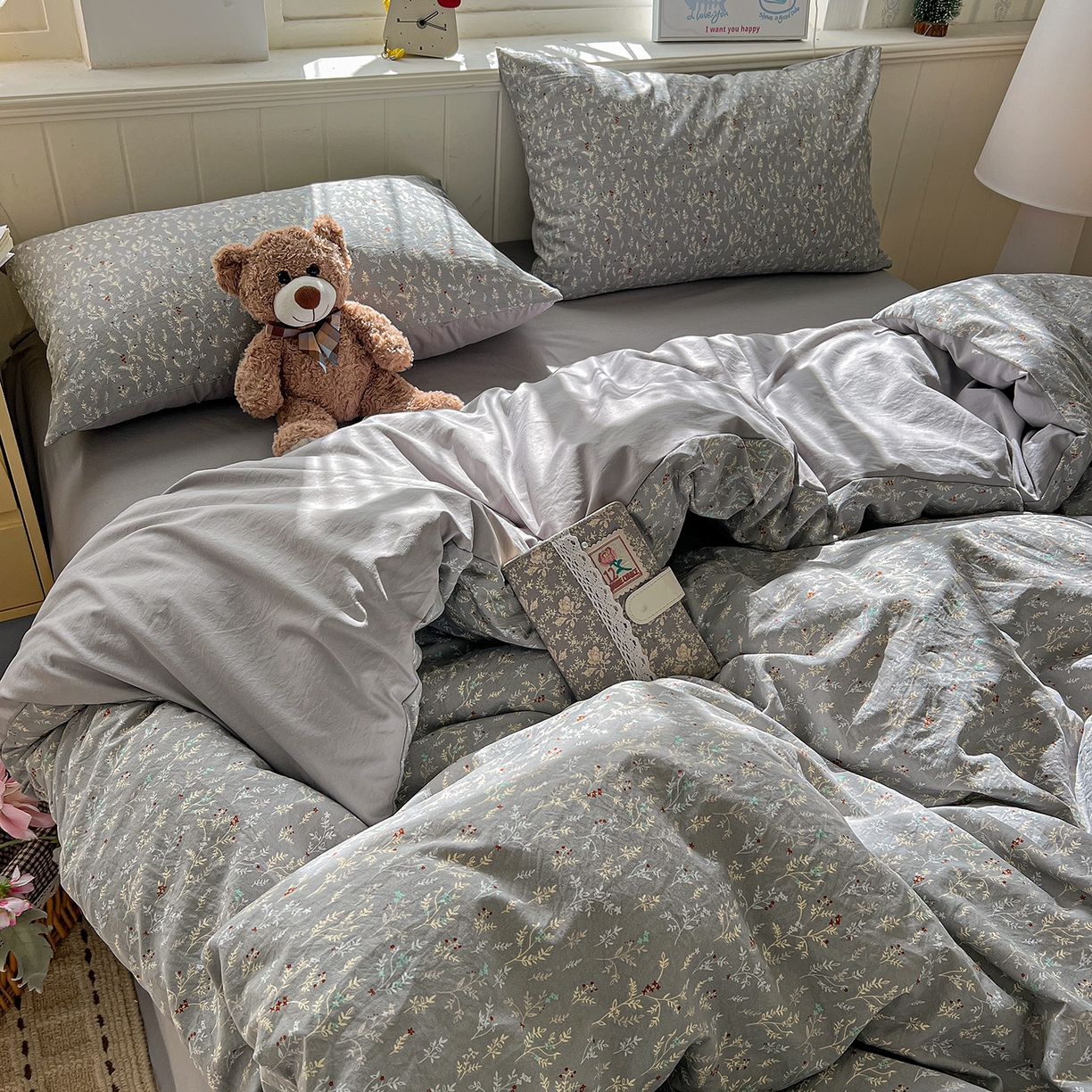 91家纺网 家纺一手货源 找家纺 凯洛奇 2026新款A类仿棉四件套古法水洗棉小清新印花四件套单被套系列 晚枫