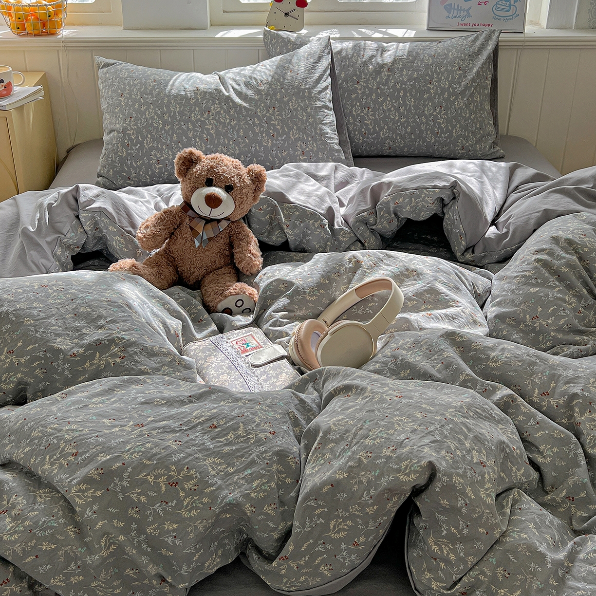 91家纺网 家纺一手货源 找家纺 凯洛奇 2026新款A类仿棉四件套古法水洗棉小清新印花四件套单被套系列 晚枫