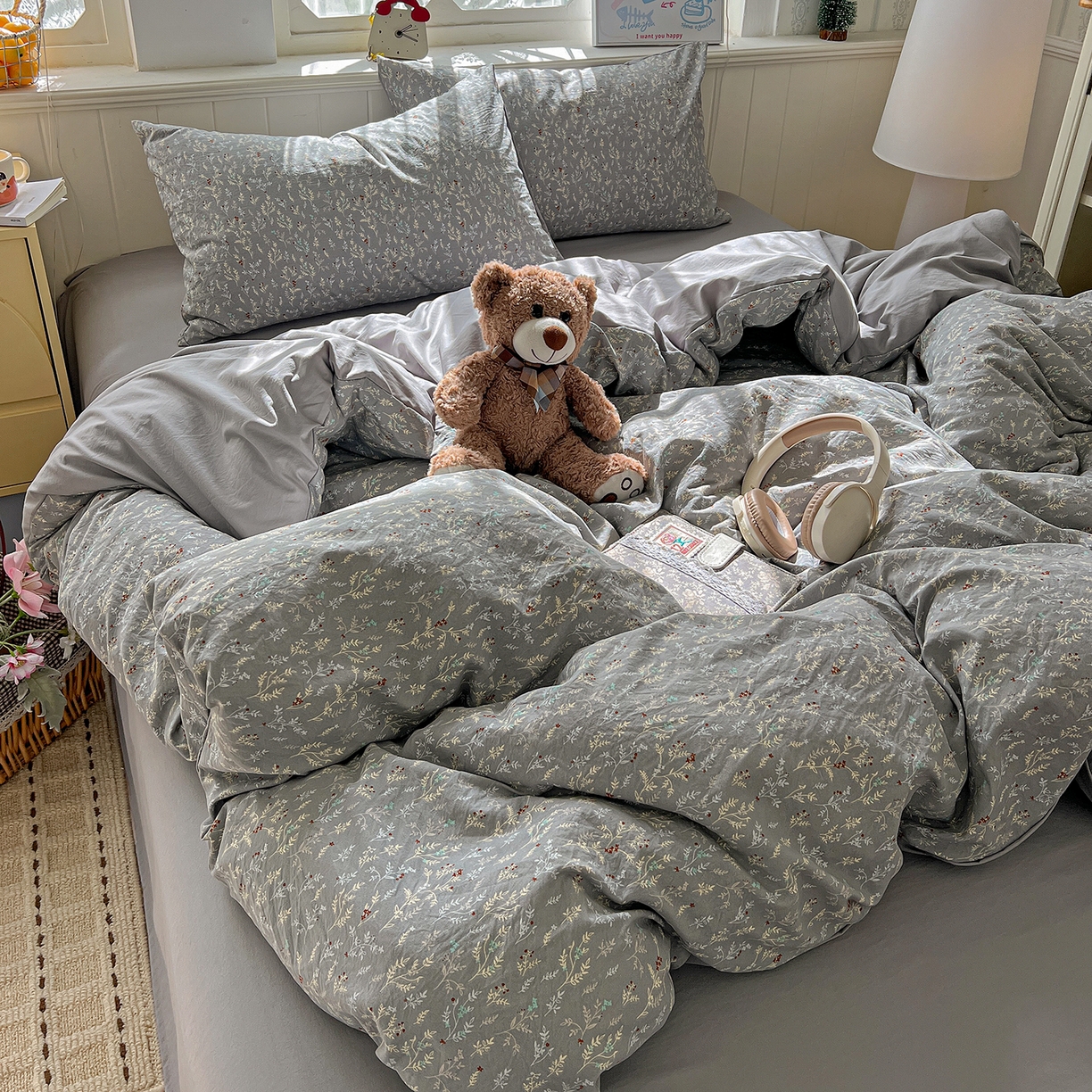 91家纺网 家纺一手货源 找家纺 凯洛奇 2026新款A类仿棉四件套古法水洗棉小清新印花四件套单被套系列 晚枫