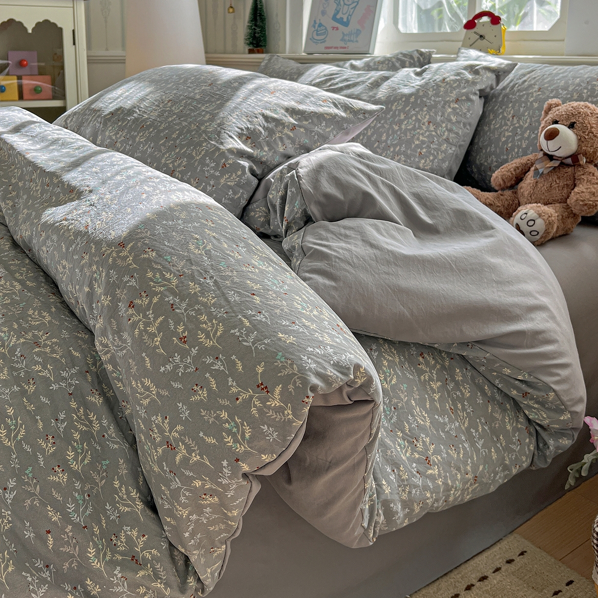 91家纺网 家纺一手货源 找家纺 凯洛奇 2026新款A类仿棉四件套古法水洗棉小清新印花四件套单被套系列 晚枫