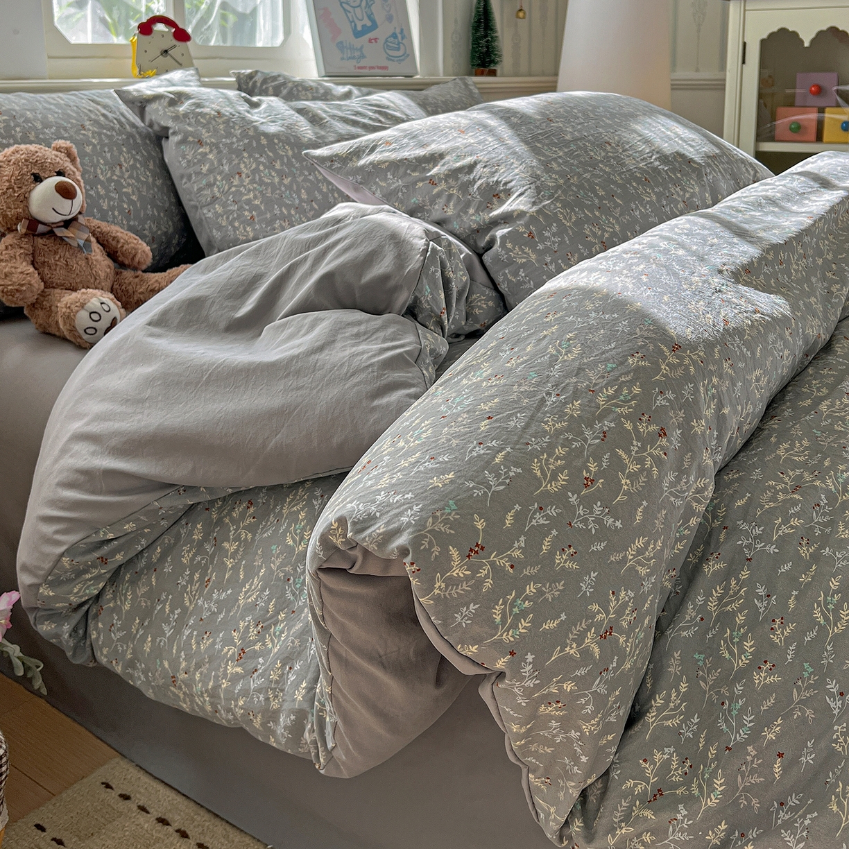 91家纺网 家纺一手货源 找家纺 凯洛奇 2026新款A类仿棉四件套古法水洗棉小清新印花四件套单被套系列 晚枫