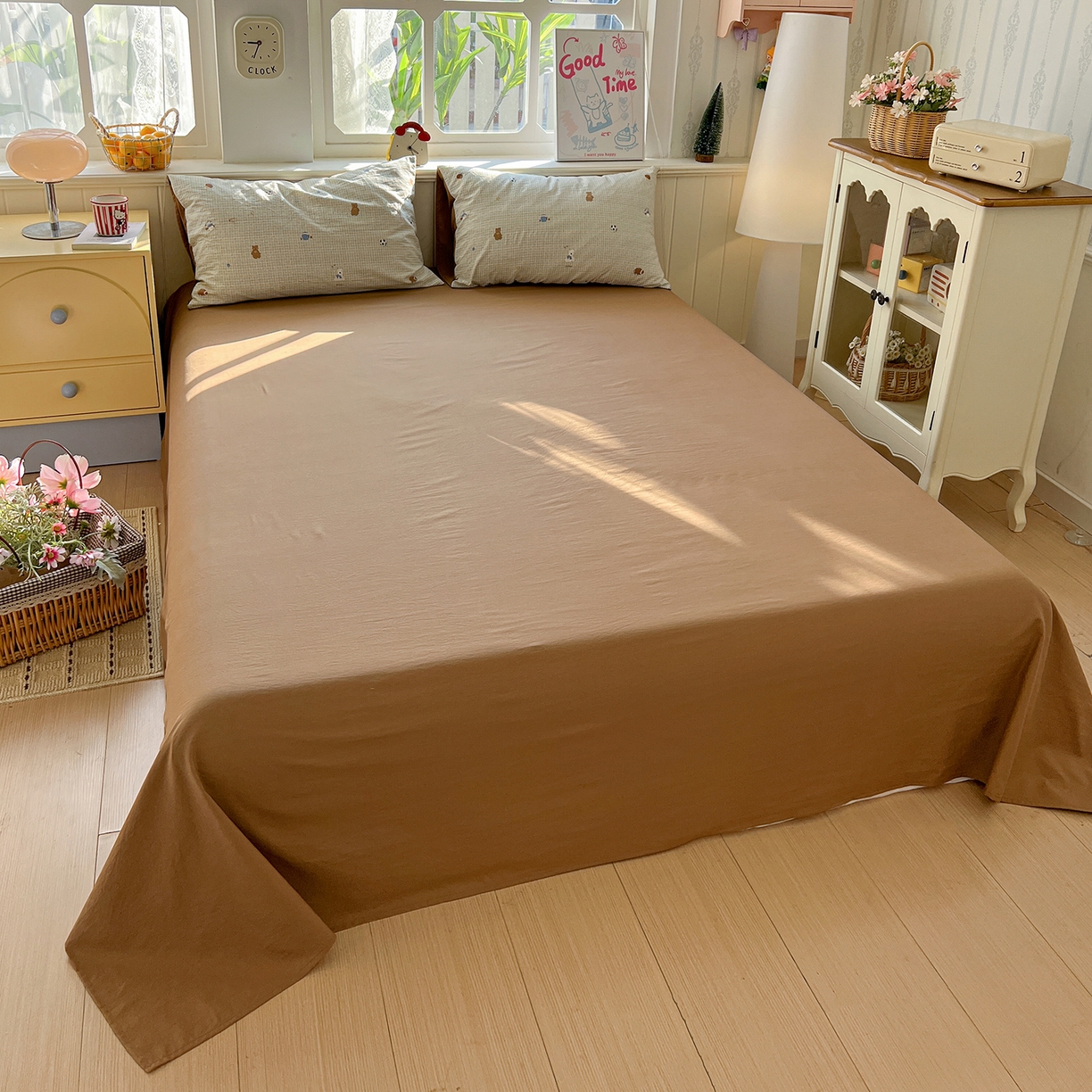 91家纺网 家纺一手货源 找家纺 凯洛奇 2026新款A类仿棉四件套古法水洗棉小清新印花四件套单被套系列 熊熊奶冻