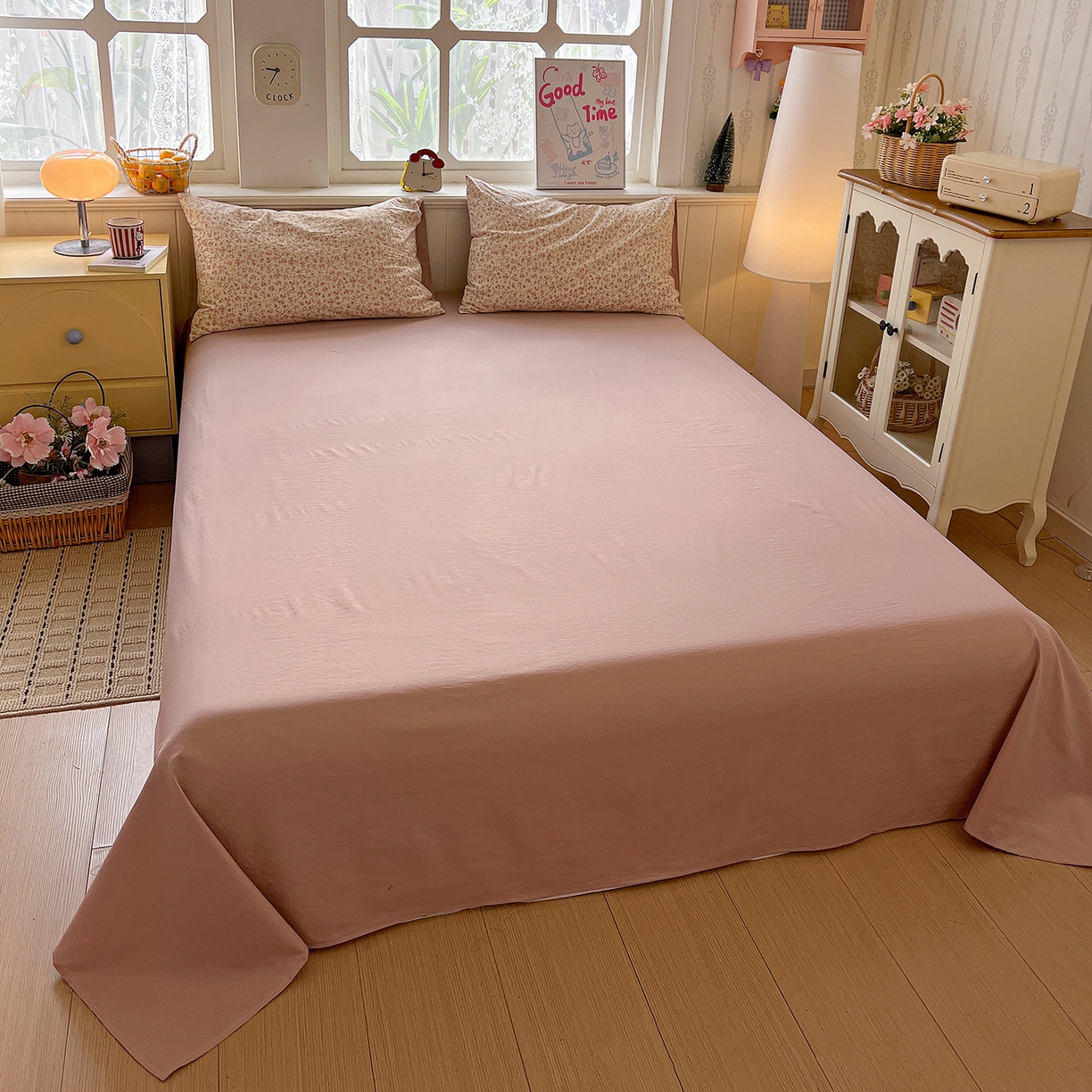 91家纺网 家纺一手货源 找家纺 凯洛奇 2026新款A类仿棉四件套古法水洗棉小清新印花四件套单被套系列 樱姿