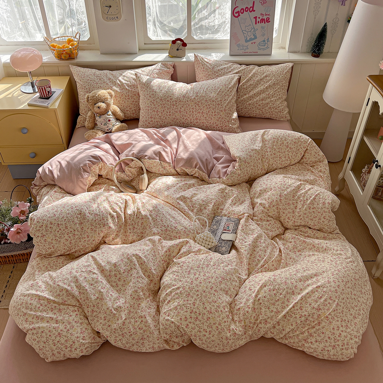 91家纺网 家纺一手货源 找家纺 凯洛奇 2026新款A类仿棉四件套古法水洗棉小清新印花四件套单被套系列 樱姿