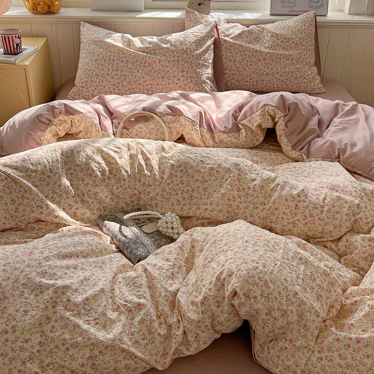 91家纺网 家纺一手货源 找家纺 凯洛奇 2026新款A类仿棉四件套古法水洗棉小清新印花四件套单被套系列 樱姿