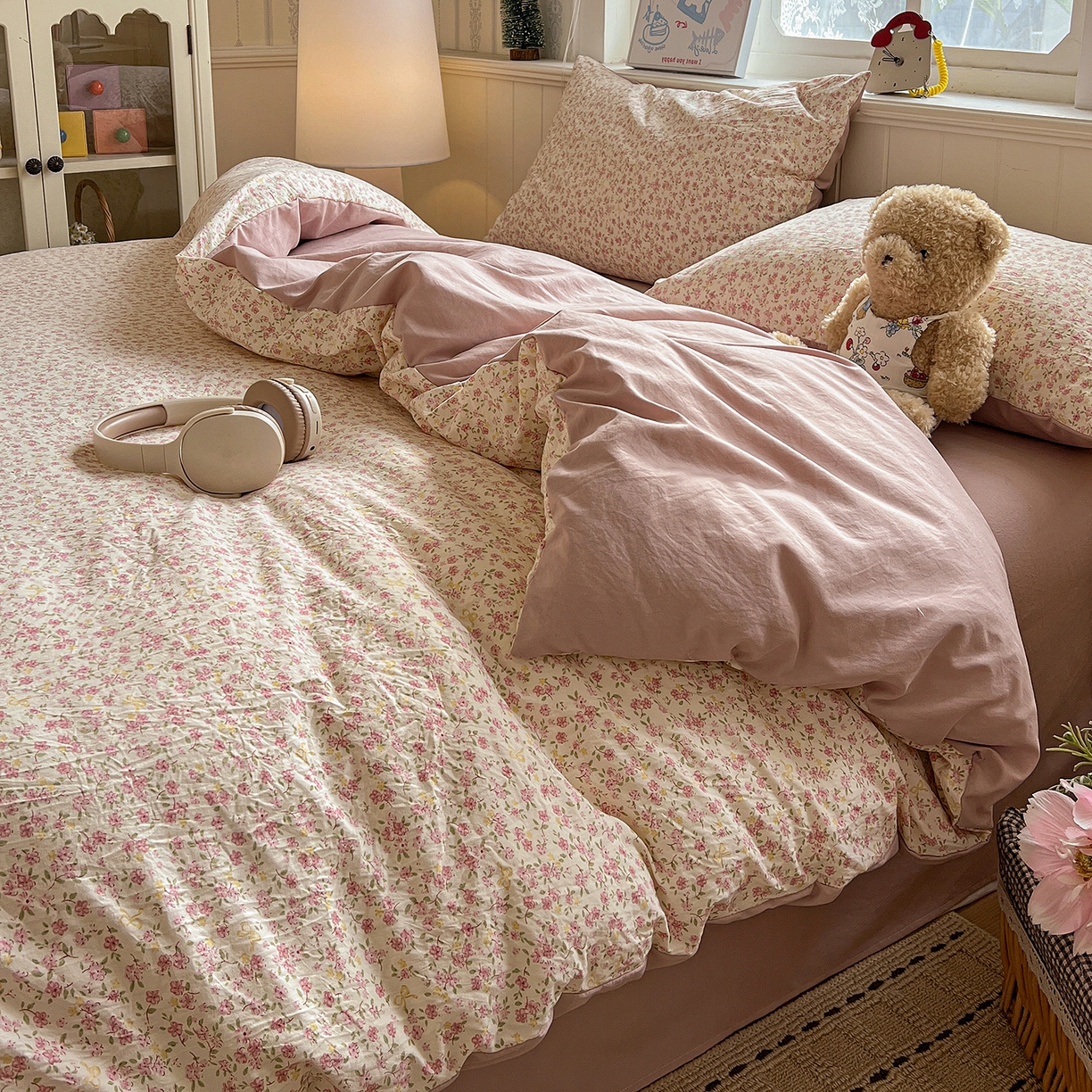 91家纺网 家纺一手货源 找家纺 凯洛奇 2026新款A类仿棉四件套古法水洗棉小清新印花四件套单被套系列 樱姿