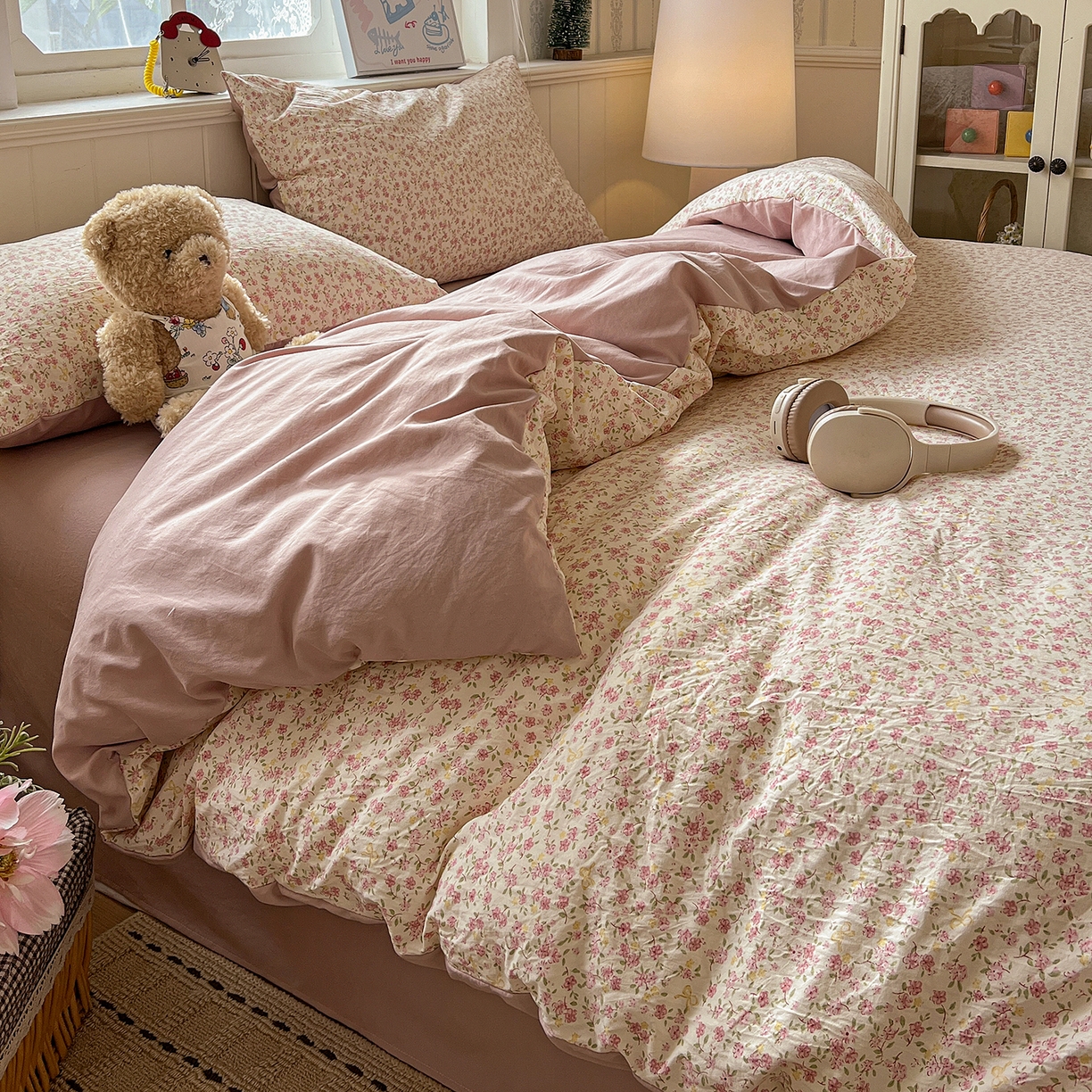 91家纺网 家纺一手货源 找家纺 凯洛奇 2026新款A类仿棉四件套古法水洗棉小清新印花四件套单被套系列 樱姿