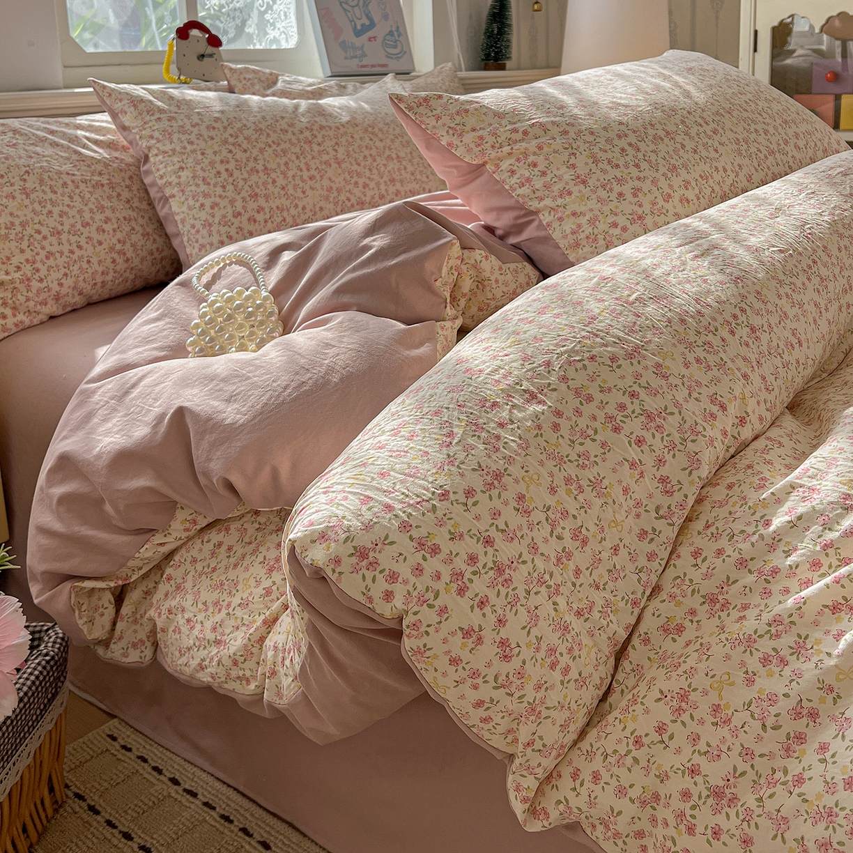 91家纺网 家纺一手货源 找家纺 凯洛奇 2026新款A类仿棉四件套古法水洗棉小清新印花四件套单被套系列 樱姿