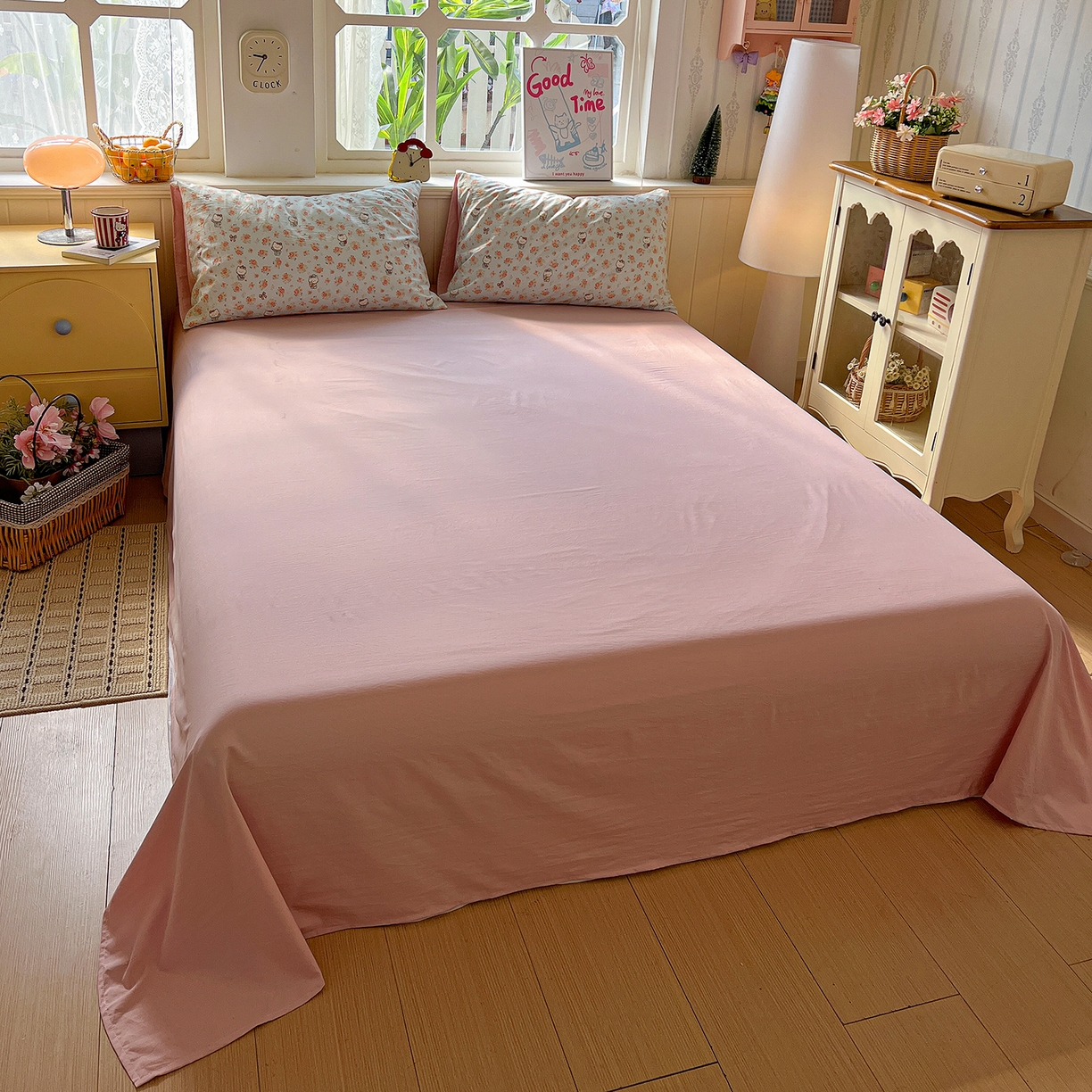 91家纺网 家纺一手货源 找家纺 凯洛奇 2026新款A类仿棉四件套古法水洗棉小清新印花四件套单被套系列 KT喵