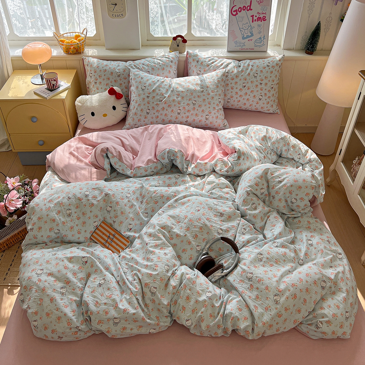 91家纺网 家纺一手货源 找家纺 凯洛奇 2026新款A类仿棉四件套古法水洗棉小清新印花四件套单被套系列 KT喵