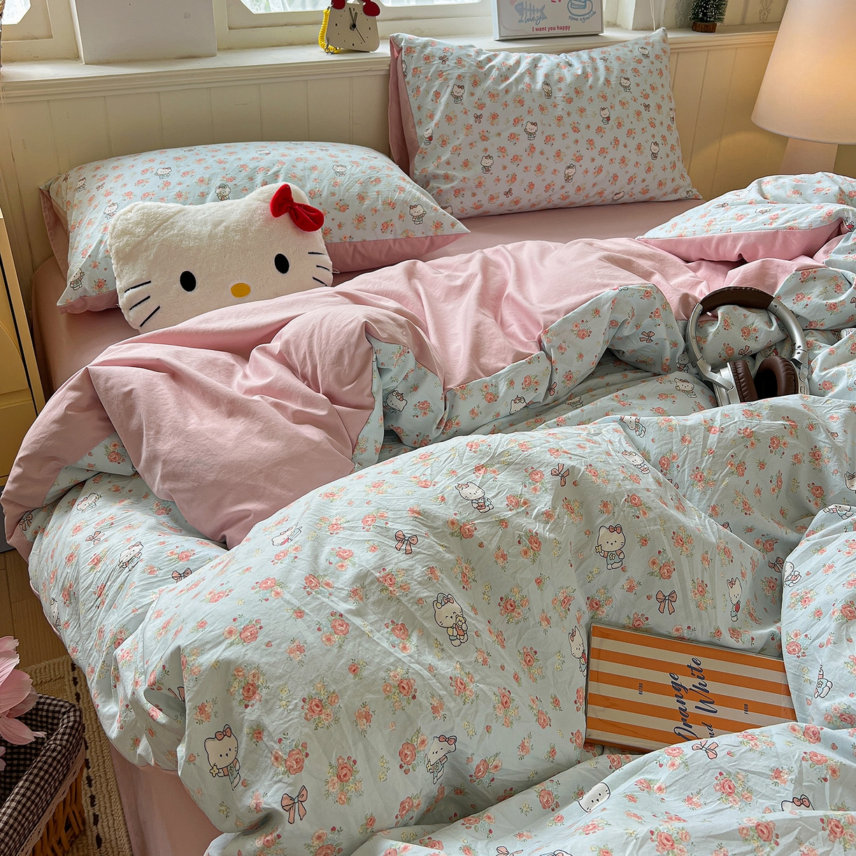 91家纺网 家纺一手货源 找家纺 凯洛奇 2026新款A类仿棉四件套古法水洗棉小清新印花四件套单被套系列 KT喵