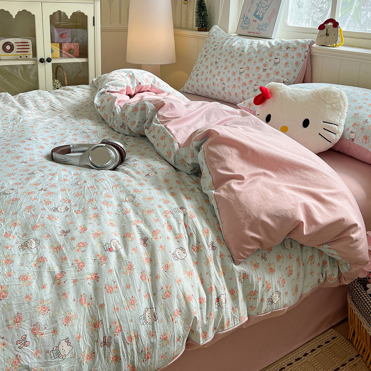 91家纺网 家纺一手货源 找家纺 凯洛奇 2026新款A类仿棉四件套古法水洗棉小清新印花四件套单被套系列 KT喵