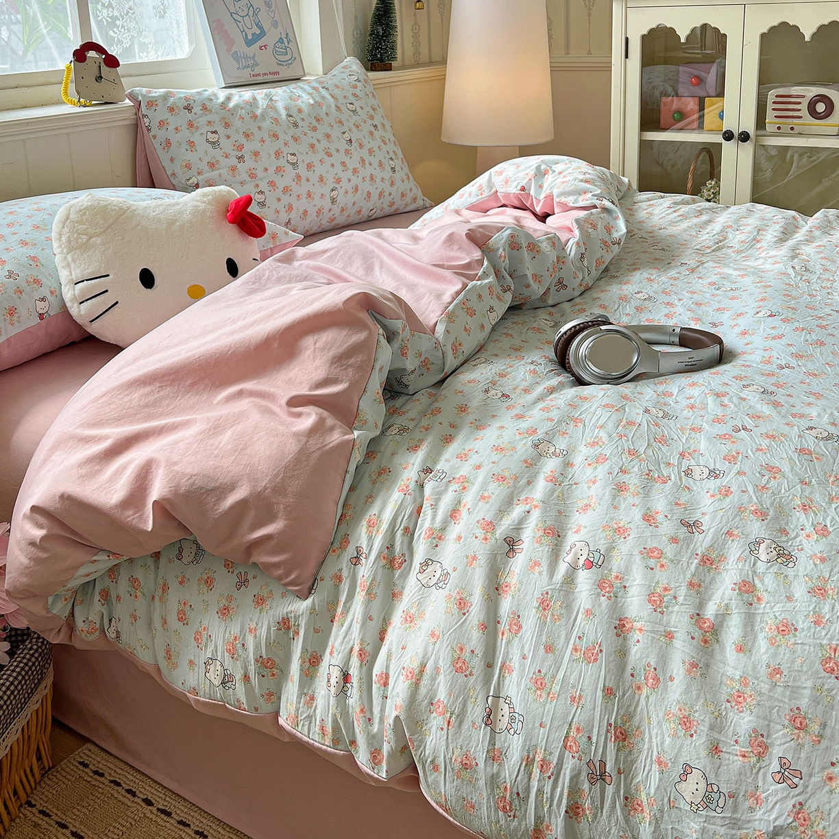 91家纺网 家纺一手货源 找家纺 凯洛奇 2026新款A类仿棉四件套古法水洗棉小清新印花四件套单被套系列 KT喵