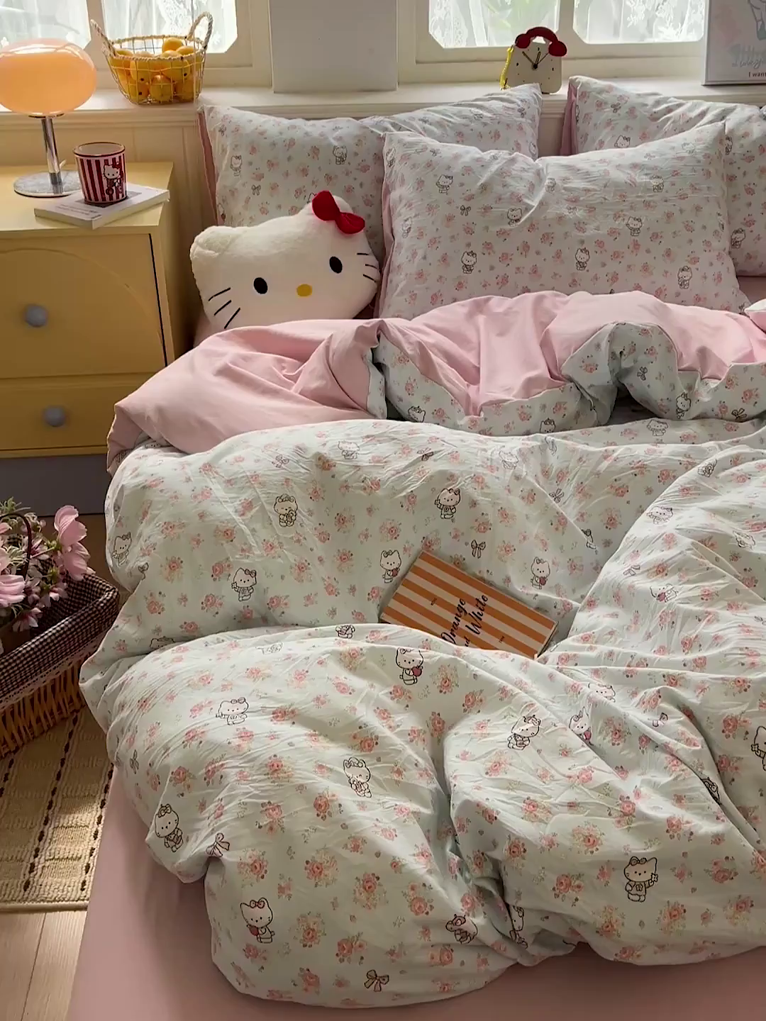 91家纺网 家纺一手货源 找家纺 凯洛奇 2026新款A类仿棉四件套古法水洗棉小清新印花四件套单被套系列 KT喵