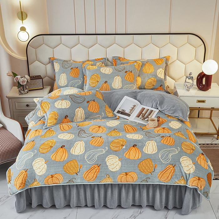 凤杰家纺 2025新款高克重210克牛奶绒床盖四件套 富贵南瓜