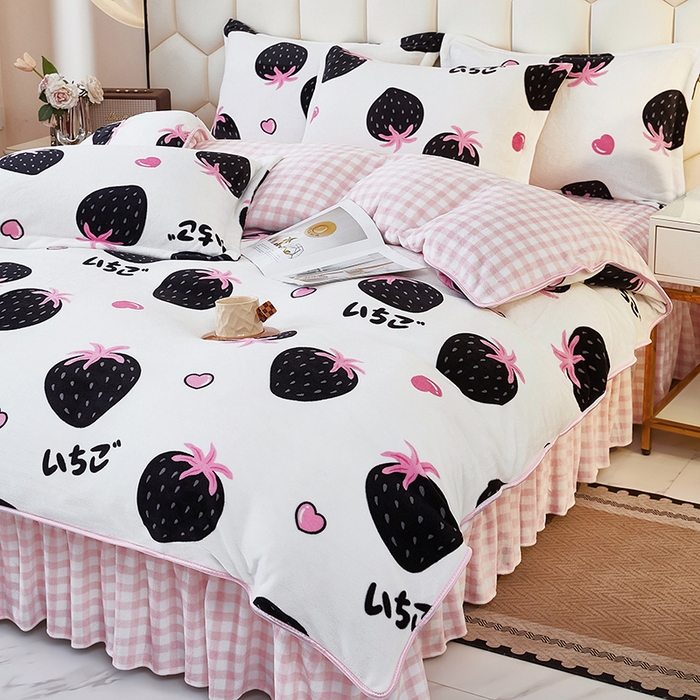 91家纺网 家纺一手货源 找家纺 凤杰家纺 2025新款高克重210克牛奶绒床盖四件套 山野莓莓