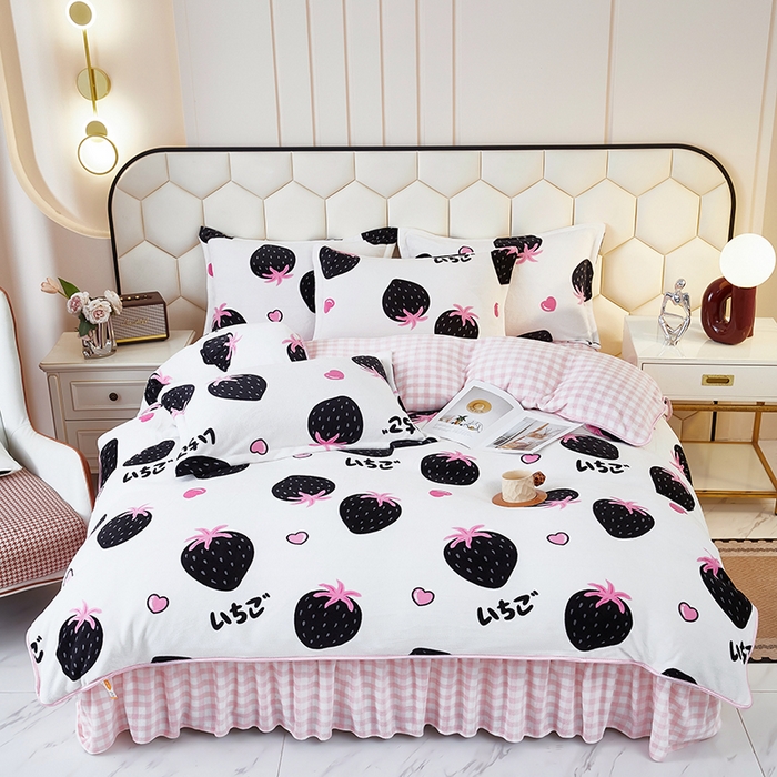 栩裕纺织 2025新款高克重210克牛奶绒床盖四件套 山野莓莓