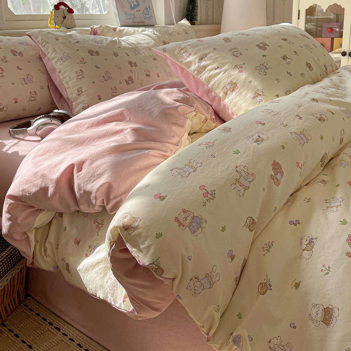 91家纺网 家纺一手货源 找家纺 （总）凯洛奇 2026新款A类仿棉四件套古法水洗棉小清新印花四件套单被套系列