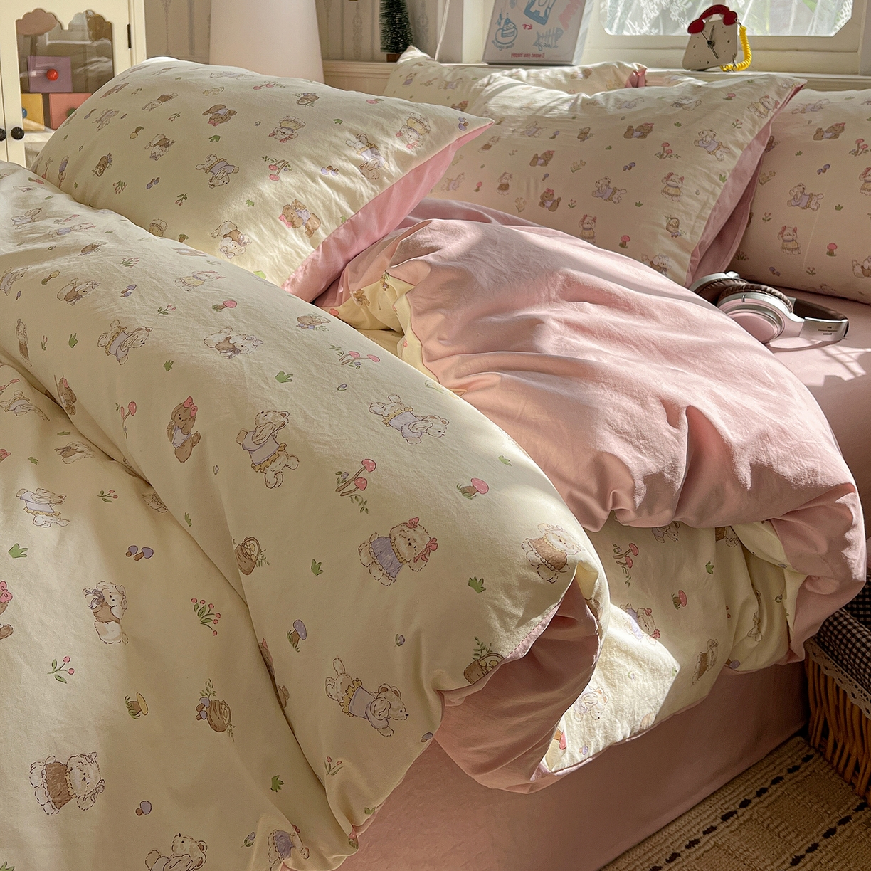 91家纺网 家纺一手货源 找家纺 （总）凯洛奇 2026新款A类仿棉四件套古法水洗棉小清新印花四件套单被套系列