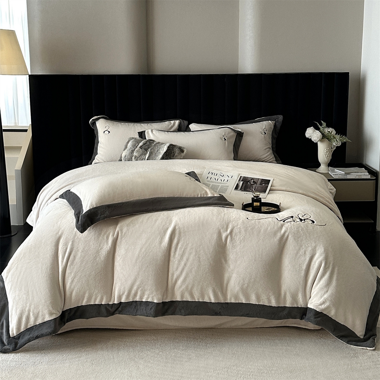 南泉坊 2025新款230克AB版牛奶绒四件套-花清影 会员-20【线上控价不低于328，券后不低于298】 花清影--白