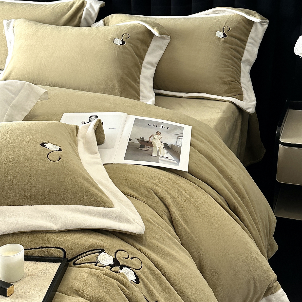 91家纺网 家纺一手货源 找家纺 南泉坊 2025新款230克AB版牛奶绒四件套-花清影 会员-20【线上控价不低于328，券后不低于298】 花清影--牛油果绿