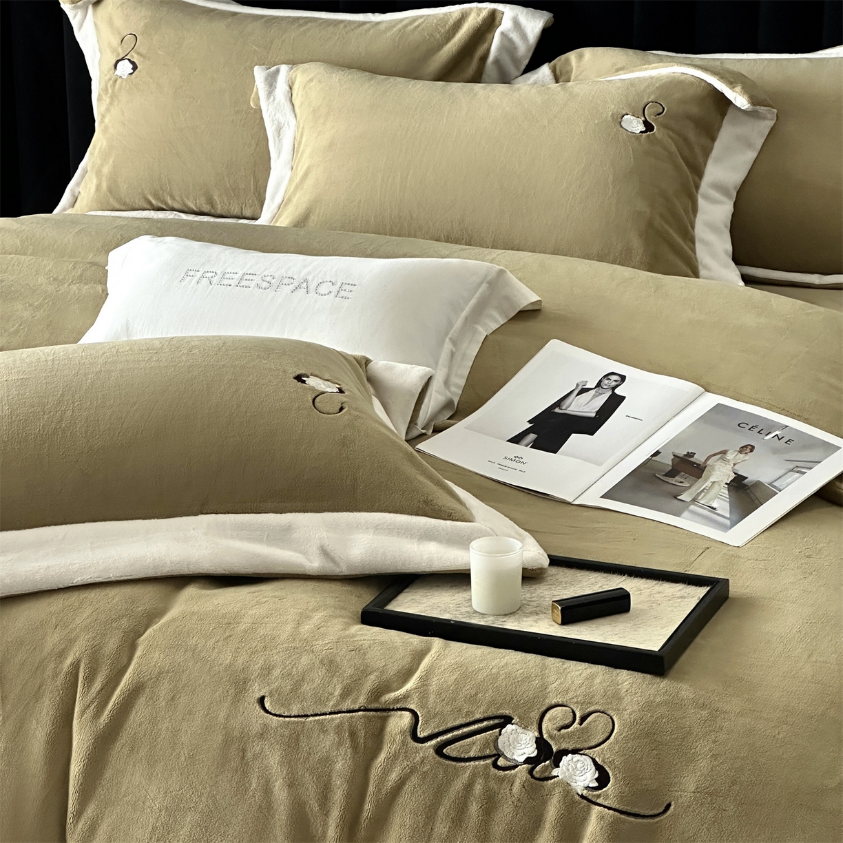 91家纺网 家纺一手货源 找家纺 南泉坊 2025新款230克AB版牛奶绒四件套-花清影 会员-20【线上控价不低于328，券后不低于298】 花清影--牛油果绿