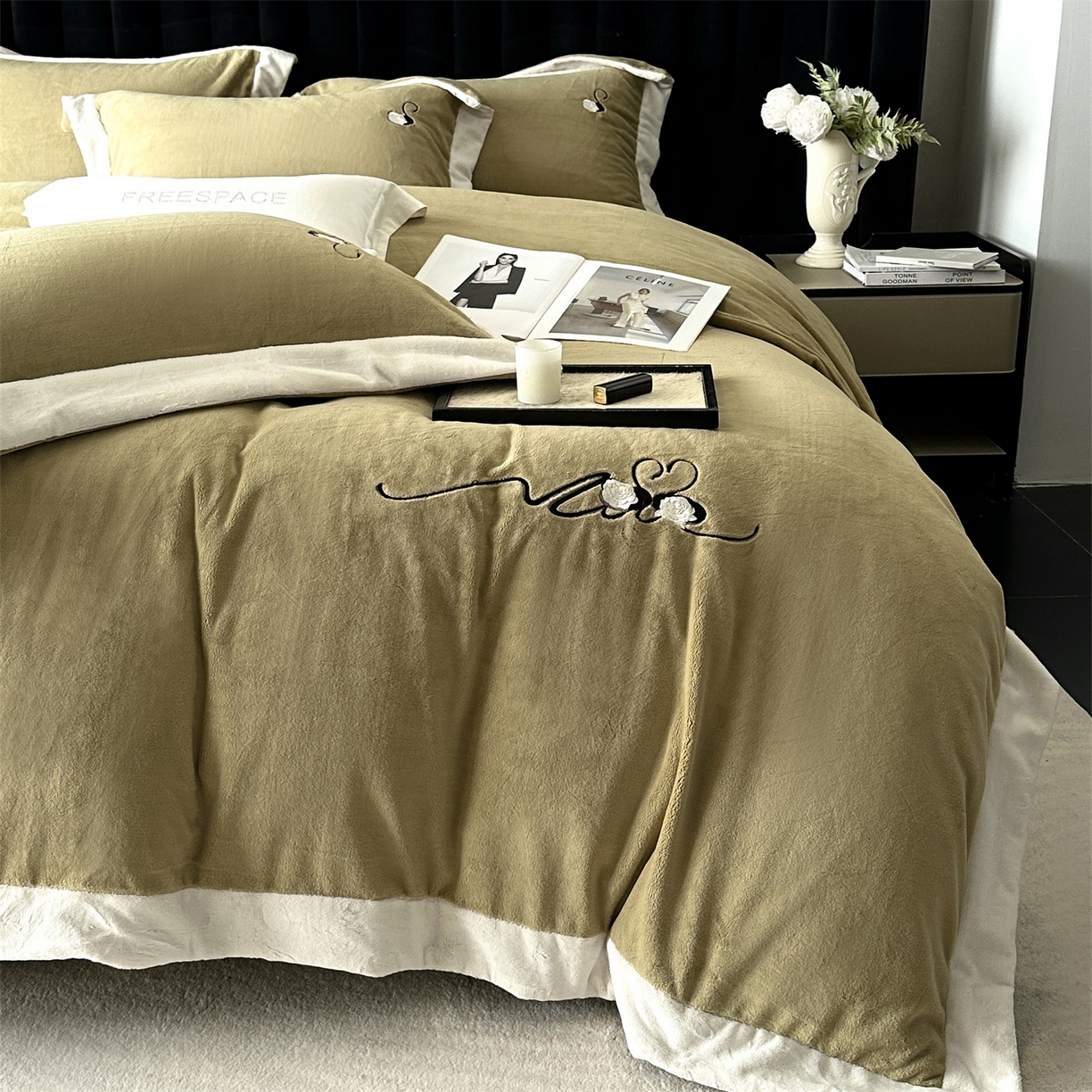 91家纺网 家纺一手货源 找家纺 南泉坊 2025新款230克AB版牛奶绒四件套-花清影 会员-20【线上控价不低于328，券后不低于298】 花清影--牛油果绿