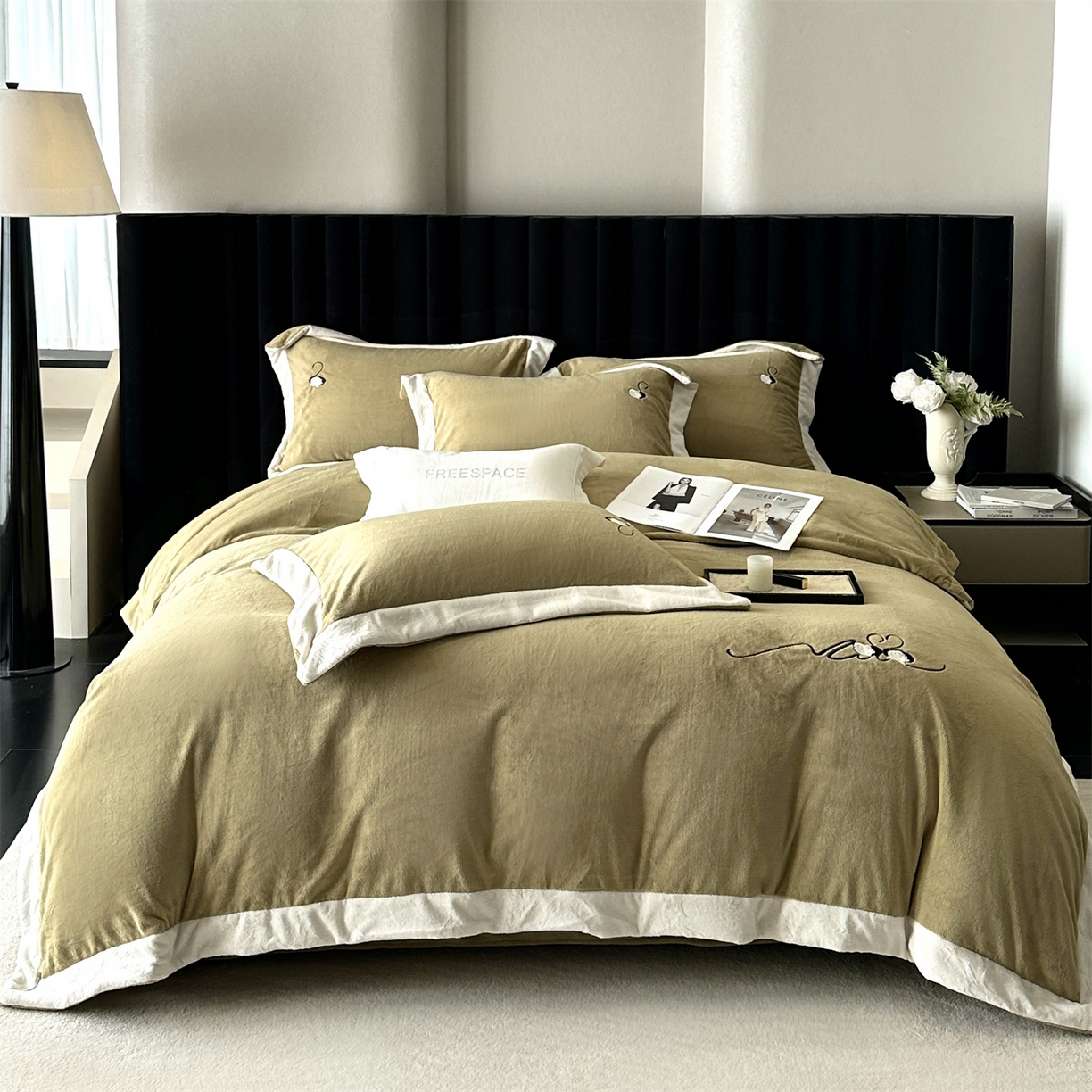 南泉坊 2025新款230克AB版牛奶绒四件套-花清影 会员-20【线上控价不低于328，券后不低于298】 花清影--牛油果绿