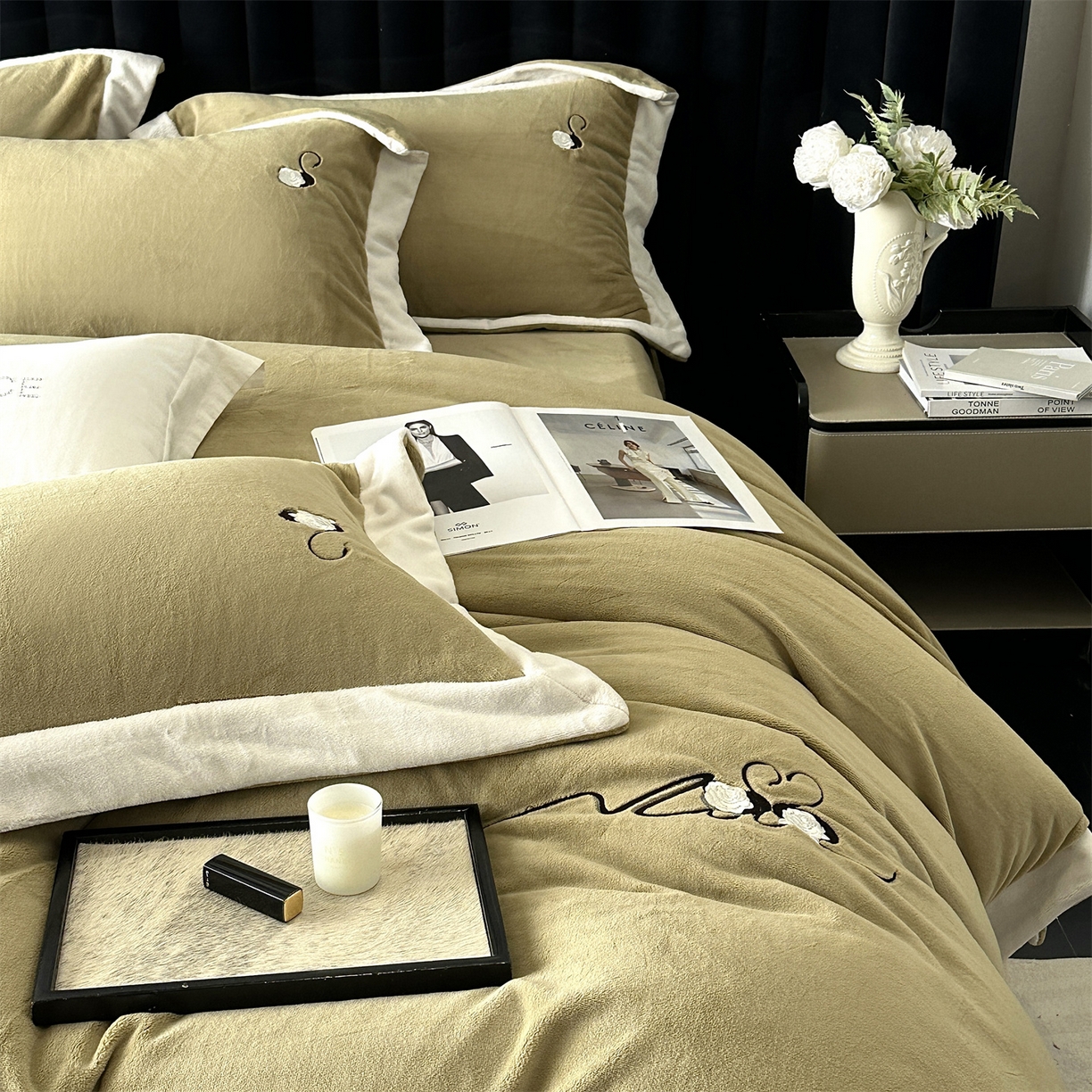 91家纺网 家纺一手货源 找家纺 南泉坊 2025新款230克AB版牛奶绒四件套-花清影 会员-20【线上控价不低于328，券后不低于298】 花清影--牛油果绿