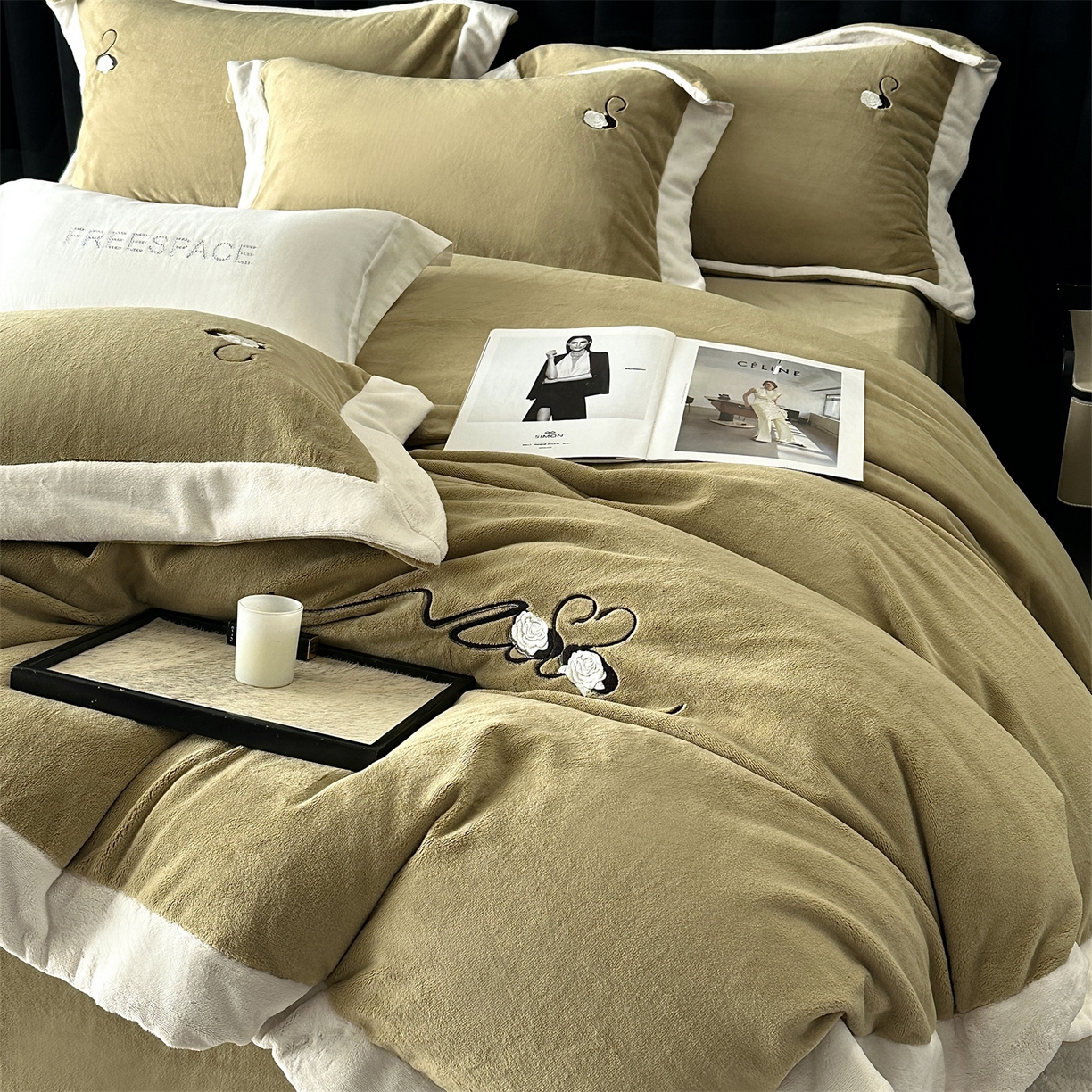 91家纺网 家纺一手货源 找家纺 南泉坊 2025新款230克AB版牛奶绒四件套-花清影 会员-20【线上控价不低于328，券后不低于298】 花清影--牛油果绿