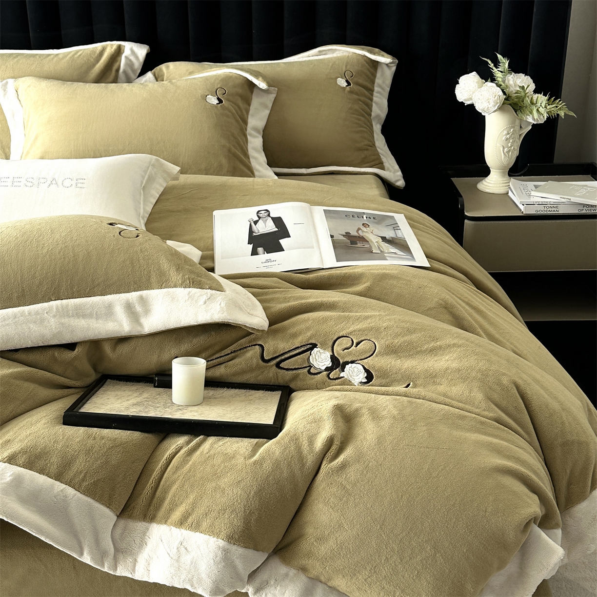 91家纺网 家纺一手货源 找家纺 南泉坊 2025新款230克AB版牛奶绒四件套-花清影 会员-20【线上控价不低于328，券后不低于298】 花清影--牛油果绿