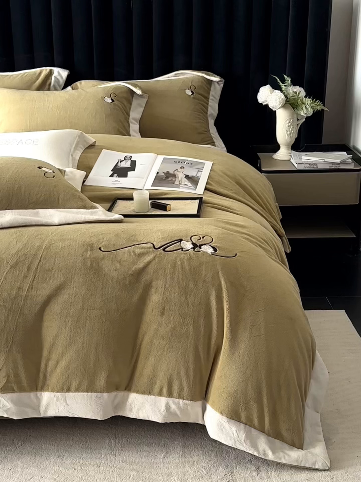 91家纺网 家纺一手货源 找家纺 南泉坊 2025新款230克AB版牛奶绒四件套-花清影 会员-20【线上控价不低于328，券后不低于298】 花清影--牛油果绿