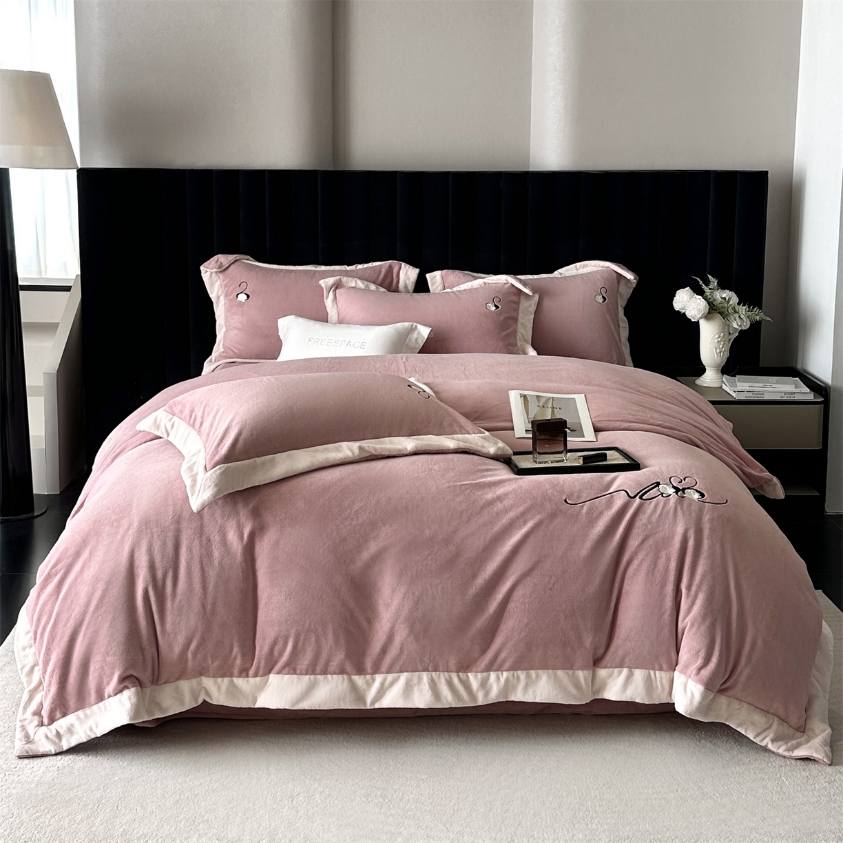 南泉坊 2025新款230克AB版牛奶绒四件套-花清影 会员-20【线上控价不低于328，券后不低于298】 花清影--樱桃粉