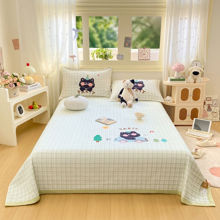 芷凡家纺 2025新款宝宝绒水洗棉高温水洗床盖三件套 猫的旅行