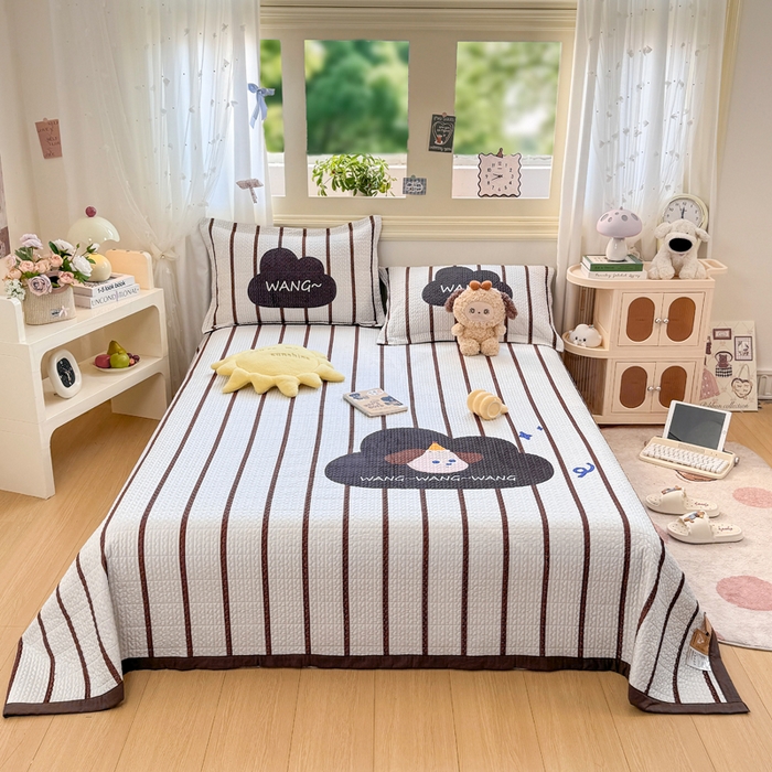 芷凡家纺 2025新款宝宝绒水洗棉高温水洗床盖三件套 云朵狗