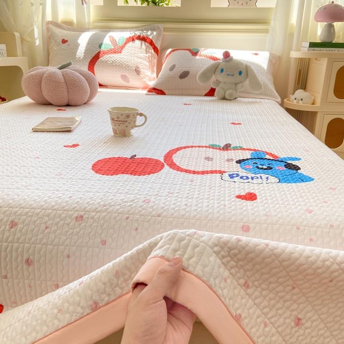 91家纺网 家纺一手货源 找家纺 芷凡家纺 2025新款宝宝绒水洗棉高温水洗床盖三件套 平安果