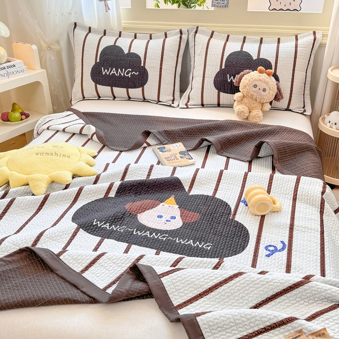 91家纺网 家纺一手货源 找家纺 芷凡家纺 2025新款宝宝绒水洗棉高温水洗床盖三件套 云朵狗