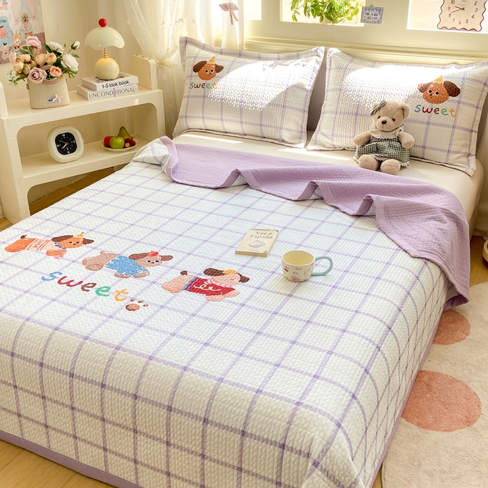 91家纺网 家纺一手货源 找家纺 芷凡家纺 2025新款宝宝绒水洗棉高温水洗床盖三件套 嗨皮狗