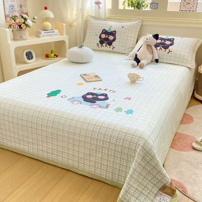 91家纺网 家纺一手货源 找家纺 芷凡家纺 2025新款宝宝绒水洗棉高温水洗床盖三件套 猫的旅行