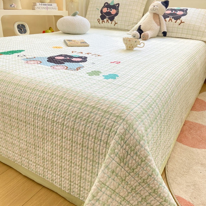 91家纺网 家纺一手货源 找家纺 芷凡家纺 2025新款宝宝绒水洗棉高温水洗床盖三件套 猫的旅行