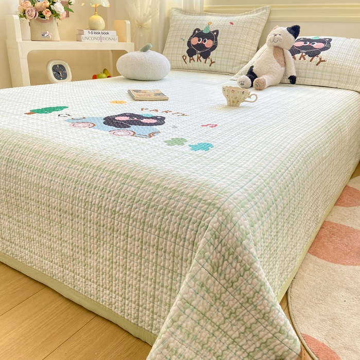 91家纺网 家纺一手货源 找家纺 芷凡家纺 2025新款宝宝绒水洗棉高温水洗床盖三件套 猫的旅行