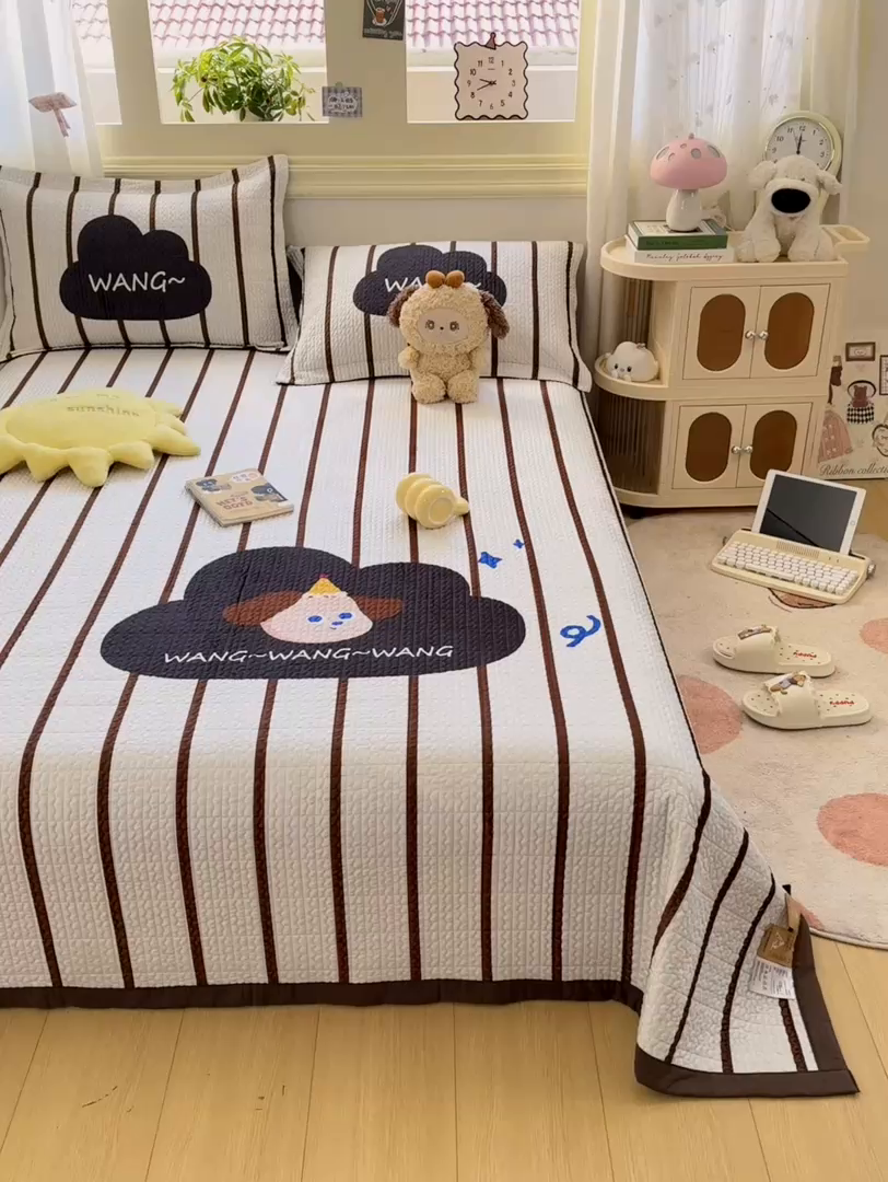 91家纺网 家纺一手货源 找家纺 芷凡家纺 2025新款宝宝绒水洗棉高温水洗床盖三件套 云朵狗