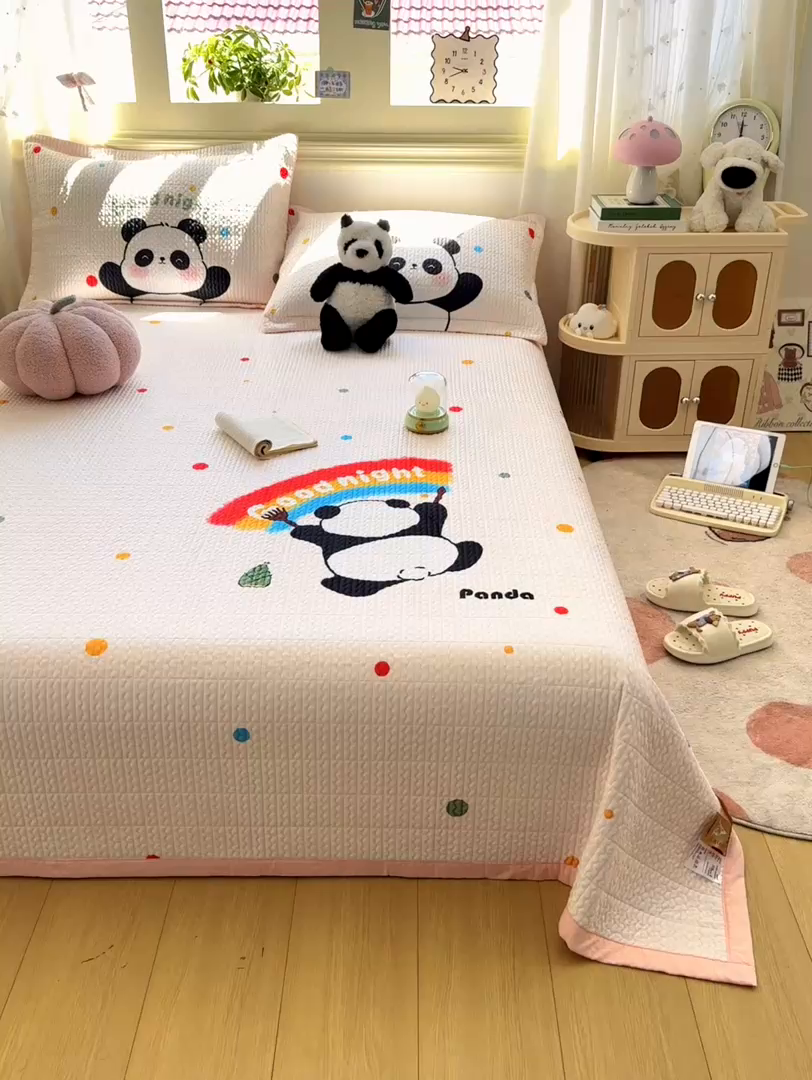 91家纺网 家纺一手货源 找家纺 芷凡家纺 2025新款宝宝绒水洗棉高温水洗床盖三件套 画画的盼达