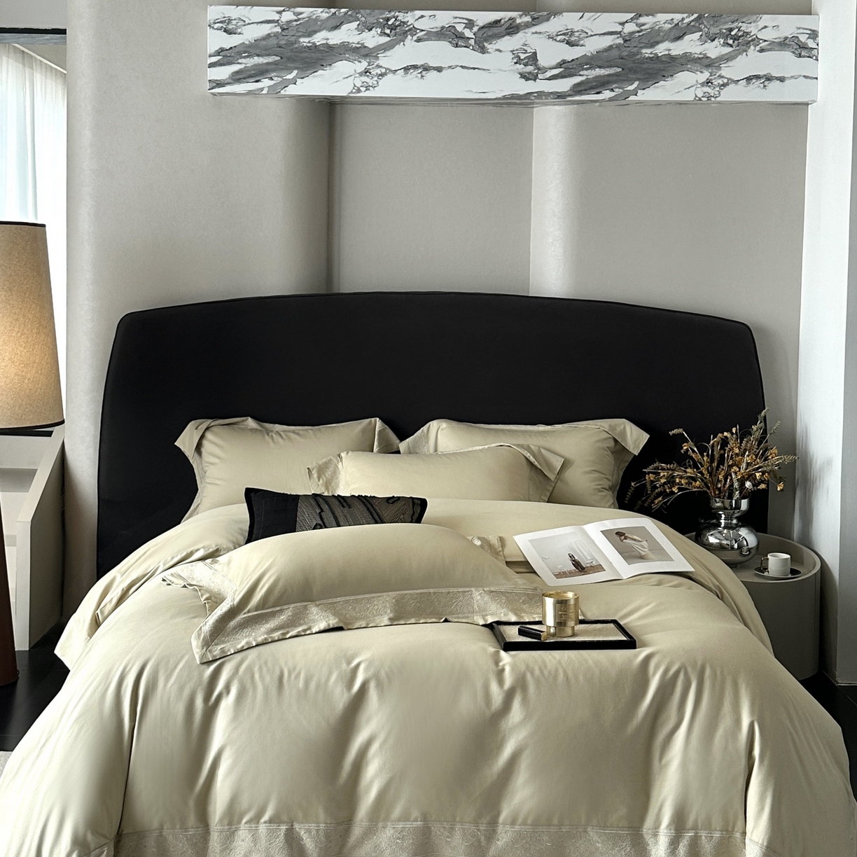 91家纺网 家纺一手货源 找家纺 南泉坊 2025新款60s全棉纯棉磨毛染色镂空花边拼角四件套 海瑟薇-浅草绿 会员-20【线上控价不低于398，券后不低于368】