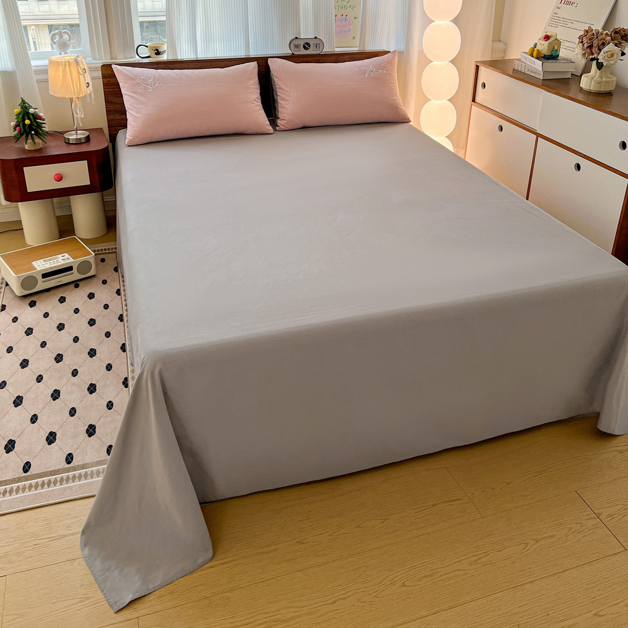 91家纺网 家纺一手货源 找家纺 （总）有点武功 2025冬季新款百分百全棉磨毛纯色双拼刺绣四件套小清新风