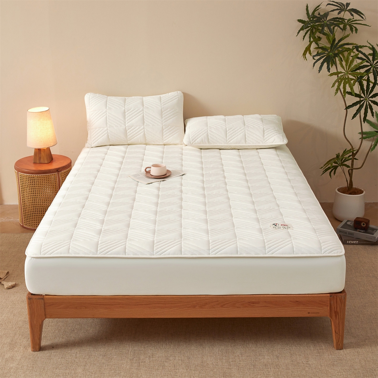 91家纺网 家纺一手货源 找家纺 （总）居眠 2025新款木叙棉花夹棉防水床笠