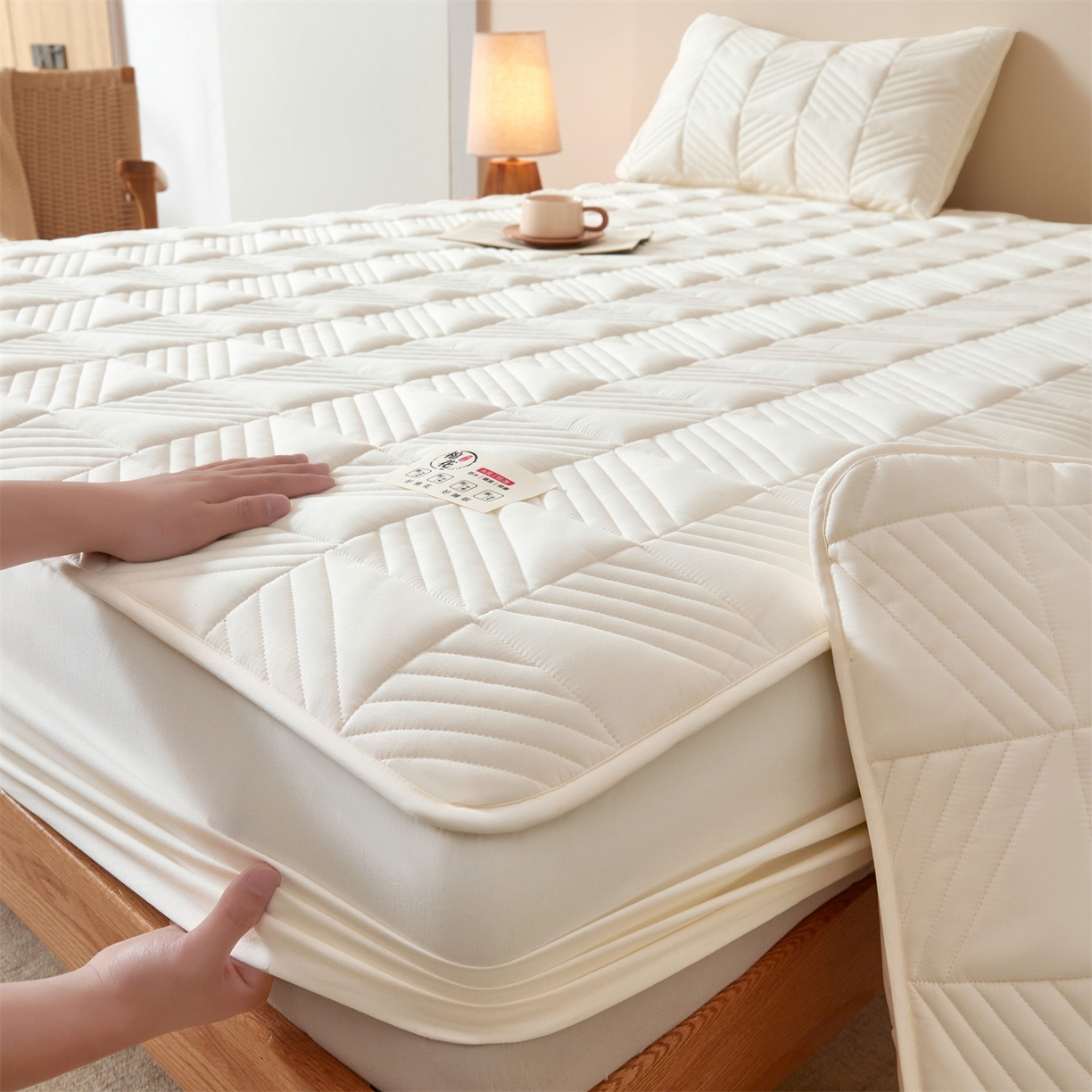 91家纺网 家纺一手货源 找家纺 （总）居眠 2025新款木叙棉花夹棉防水床笠