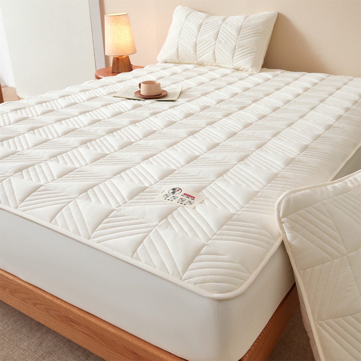 91家纺网 家纺一手货源 找家纺 居眠 2025新款木叙棉花夹棉防水床笠 木叙-白